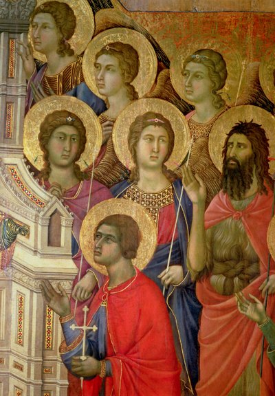 Maestà: Detalle de Santos, incluyendo a San Juan Bautista, 1308-11 de Duccio di Buoninsegna